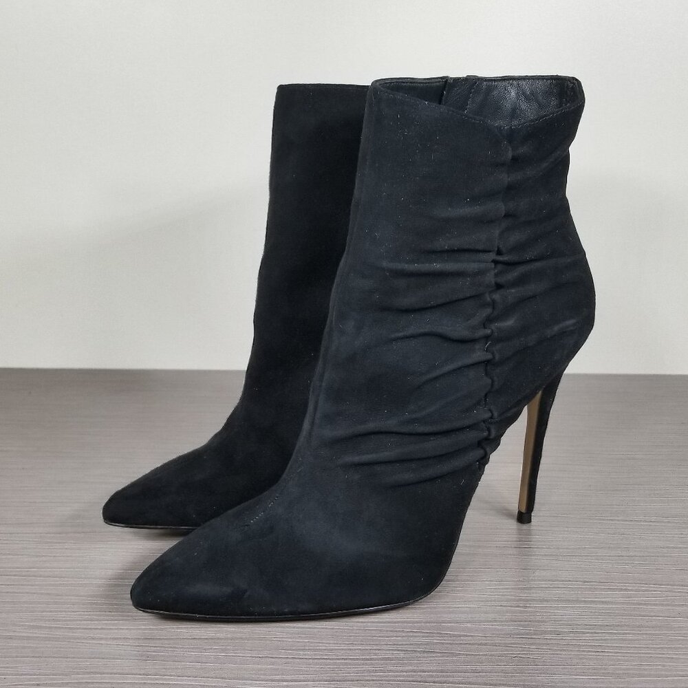 Something Navy Stiletto Heeled Bootie, Black Suede, Womens Size 9